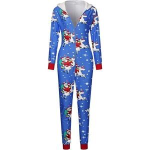 Women One Piece Printed Ugly Christmas Pajamas V-Neck Hoodie Jumpsuit Size 2XL